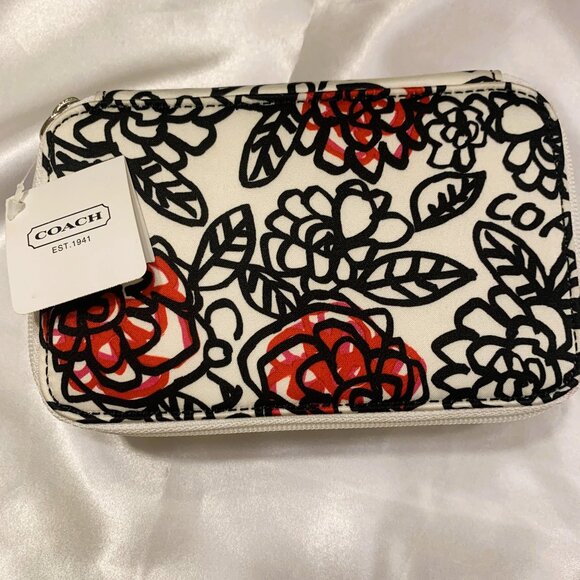 Coach Kyra Travel Jewelry Box Signature C Satin Silk Vintage 60990 Flower Floral - Picture 1 of 11